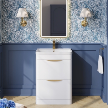 Nuie Parade Floor Standing 2-Drawer Vanity Unit with Polymarble Basin 600mm Wide - Gloss White | Product Image