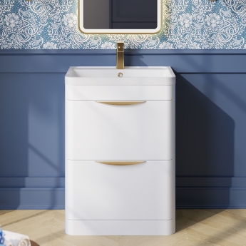 Nuie Parade Floor Standing 2-Drawer Vanity Unit with Polymarble Basin 600mm Wide - Gloss White | Product Image