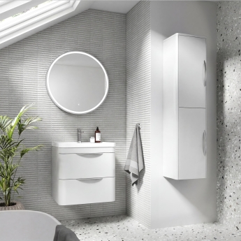 Nuie Parade Wall Hung 2-Drawer Vanity Unit with Ceramic Basin 600mm Wide - White Gloss | Product Image