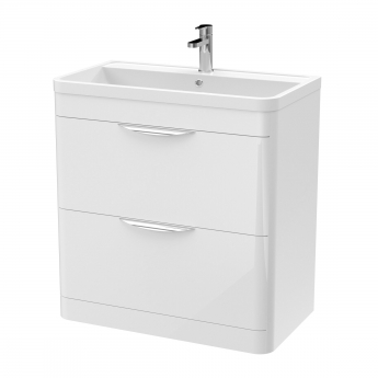 Nuie Parade Floor Standing 2-Drawer Vanity Unit with Ceramic Basin 800mm Wide - White Gloss