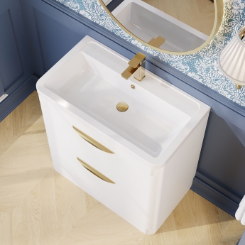 Nuie Parade Floor Standing 2-Drawer Vanity Unit with Ceramic Basin 800mm Wide - White Gloss | Product Image