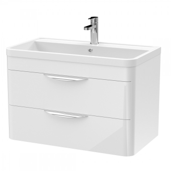 Nuie Parade Wall Hung 2-Drawer Vanity Unit with Polymarble Basin 800mm Wide - Gloss White