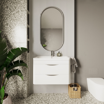Nuie Parade Wall Hung 2-Drawer Vanity Unit with Ceramic Basin 800mm Wide - White Gloss