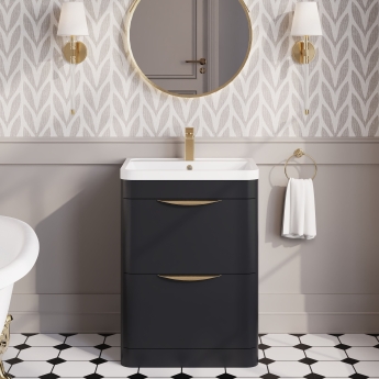 Nuie Parade Floor Standing 2-Drawer Vanity Unit with Polymarble Basin 600mm Wide - Satin Anthracite | Product Image
