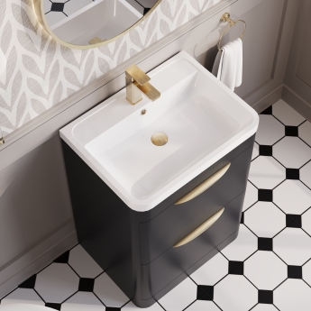 Nuie Parade Floor Standing 2-Drawer Vanity Unit with Polymarble Basin 600mm Wide - Satin Anthracite | Product Image