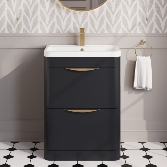 Nuie Parade Floor Standing 2-Drawer Vanity Unit with Polymarble Basin 600mm Wide - Satin Anthracite | Product Image