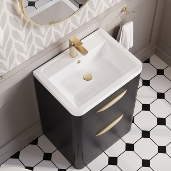 Nuie Parade Floor Standing 2-Drawer Vanity Unit with Ceramic Basin 600mm Wide - Satin Anthracite | Product Image