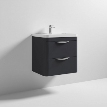 Nuie Parade Wall Hung 2-Drawer Vanity Unit with Ceramic Basin 600mm Wide - Satin Anthracite