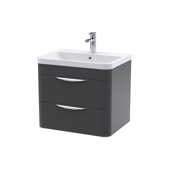 Nuie Parade Wall Hung 2-Drawer Vanity Unit with Ceramic Basin 600mm Wide - Satin Anthracite
