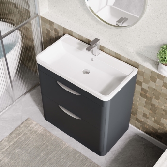 Nuie Parade Floor Standing 2-Drawer Vanity Unit with Polymarble Basin 800mm Wide - Satin Anthracite | Product Image