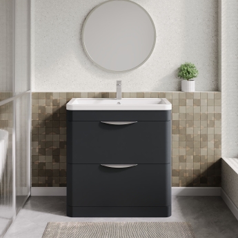 Nuie Parade Floor Standing 2-Drawer Vanity Unit with Ceramic Basin 800mm Wide - Satin Anthracite | Product Image