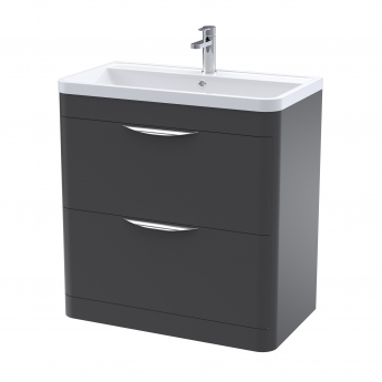 Nuie Parade Floor Standing 2-Drawer Vanity Unit with Ceramic Basin 800mm Wide - Satin Anthracite
