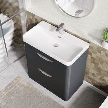 Nuie Parade Floor Standing 2-Drawer Vanity Unit with 1TH Thin-Edged Basin 800mm Wide - Soft Black | Product Image