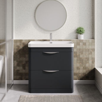 Nuie Parade Floor Standing 2-Drawer Vanity Unit with 1TH Thin-Edged Basin 800mm Wide - Soft Black | Product Image