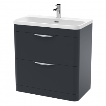 Nuie Parade Floor Standing 2-Drawer Vanity Unit with 1TH Thin-Edged Basin 800mm Wide - Soft Black | Product Image