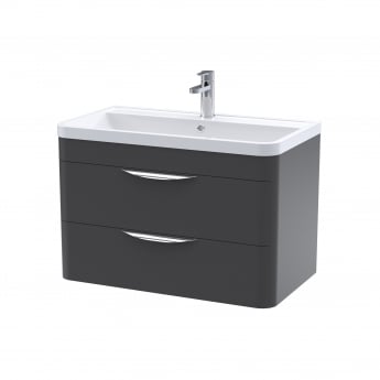 Nuie Parade Wall Hung 2-Drawer Vanity Unit with Polymarble Basin 800mm Wide - Satin Anthracite