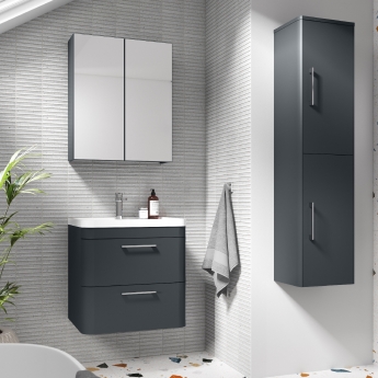 Nuie Parade Wall Hung 2-Drawer Vanity Unit with Ceramic Basin 800mm Wide - Satin Anthracite