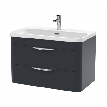 Nuie Parade Wall Hung 2-Drawer Vanity Unit with 1TH Thin-Edged Basin 800mm Wide - Soft Black | Product Image