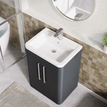 Nuie Parade Floor Standing 2-Door Vanity Unit with Ceramic Basin 600mm Wide - Satin Anthracite | Product Image