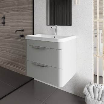 Nuie Parade Wall Hung 2-Drawer Vanity Unit with Ceramic Basin 600mm Wide - Gloss Grey Mist