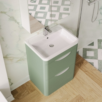 Nuie Parade Floor Standing 2-Drawer Vanity Unit with Polymarble Basin 600mm Wide - Satin Green | Product Image