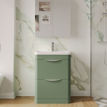 Nuie Parade Floor Standing 2-Drawer Vanity Unit with Polymarble Basin 600mm Wide - Satin Green | Product Image