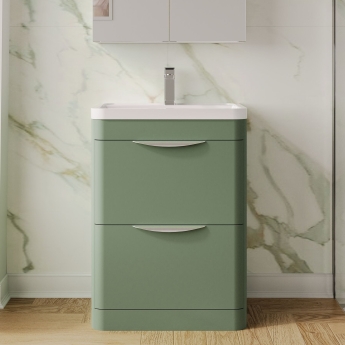 Nuie Parade Floor Standing 2-Drawer Vanity Unit with Polymarble Basin 600mm Wide - Satin Green | Product Image