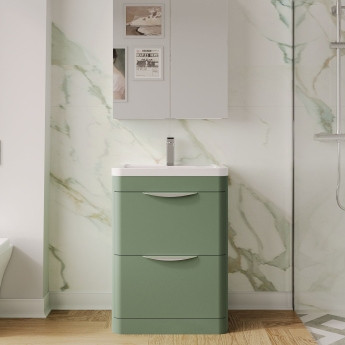 Nuie Parade Floor Standing 2-Drawer Vanity Unit with Ceramic Basin 600mm Wide - Satin Green | Product Image