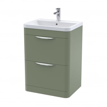 Nuie Parade Floor Standing 2-Drawer Vanity Unit with Ceramic Basin 600mm Wide - Satin Green
