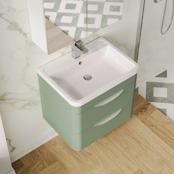 Nuie Parade Wall Hung 2-Drawer Vanity Unit with Polymarble Basin 600mm Wide - Satin Green | Product Image