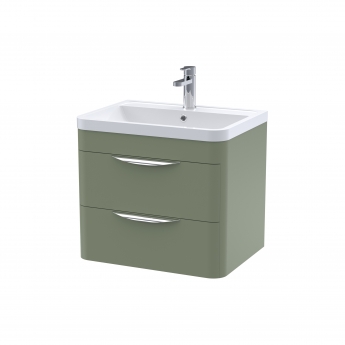 Nuie Parade Wall Hung 2-Drawer Vanity Unit with Polymarble Basin 600mm Wide - Satin Green