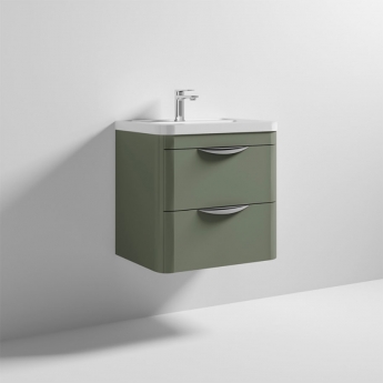 Nuie Parade Wall Hung 2-Drawer Vanity Unit with Polymarble Basin 600mm Wide - Satin Green