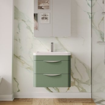 Nuie Parade Wall Hung 2-Drawer Vanity Unit with Ceramic Basin 600mm Wide - Satin Green | Product Image