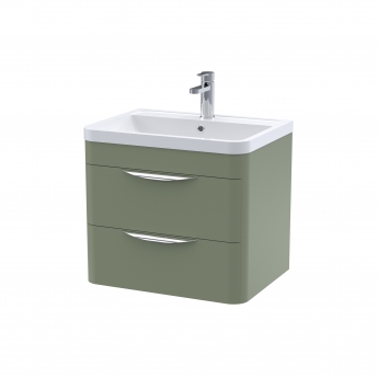 Nuie Parade Wall Hung 2-Drawer Vanity Unit with Ceramic Basin 600mm Wide - Satin Green