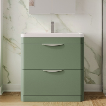 Nuie Parade Floor Standing 2-Drawer Vanity Unit with Polymarble Basin 800mm Wide - Satin Green | Product Image