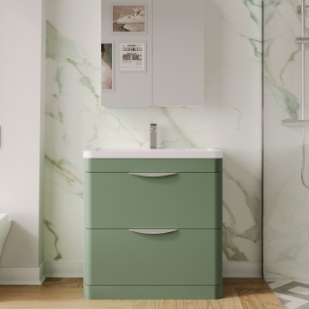 Nuie Parade Floor Standing 2-Drawer Vanity Unit with Ceramic Basin 800mm Wide - Satin Green | Product Image