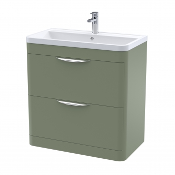 Nuie Parade Floor Standing 2-Drawer Vanity Unit with Ceramic Basin 800mm Wide - Satin Green