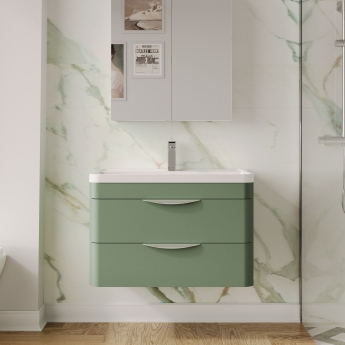 Nuie Parade Wall Hung 2-Drawer Vanity Unit with Polymarble Basin 800mm Wide - Satin Green | Product Image