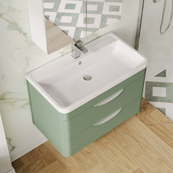 Nuie Parade Wall Hung 2-Drawer Vanity Unit with Polymarble Basin 800mm Wide - Satin Green | Product Image