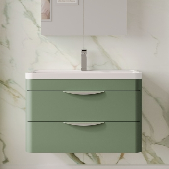 Nuie Parade Wall Hung 2-Drawer Vanity Unit with Polymarble Basin 800mm Wide - Satin Green | Product Image
