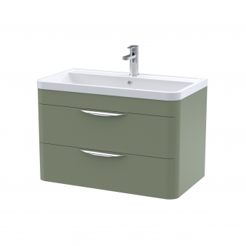 Nuie Parade Wall Hung 2-Drawer Vanity Unit with Polymarble Basin 800mm Wide - Satin Green