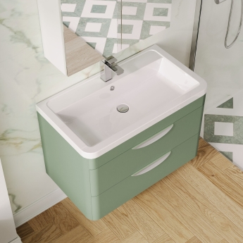 Nuie Parade Wall Hung 2-Drawer Vanity Unit with Ceramic Basin 800mm Wide - Satin Green | Product Image