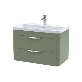 Nuie Parade Wall Hung 2-Drawer Vanity Unit with Ceramic Basin 800mm Wide - Satin Green
