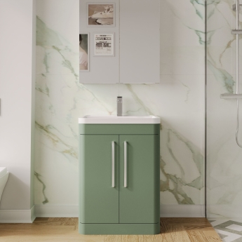 Nuie Parade Floor Standing 2-Door Vanity Unit with Polymarble Basin 600mm Wide - Satin Green | Product Image