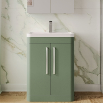 Nuie Parade Floor Standing 2-Door Vanity Unit with Polymarble Basin 600mm Wide - Satin Green | Product Image