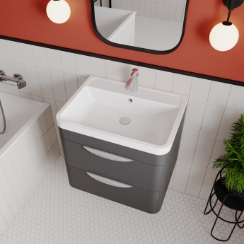 Nuie Parade Wall Hung 2-Drawer Vanity Unit with Polymarble Basin 600mm Wide - Satin Anthracite