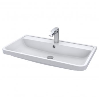 Nuie Parade Floor Standing 2-Drawer Vanity Unit with Polymarble Basin 800mm Wide - Satin Green