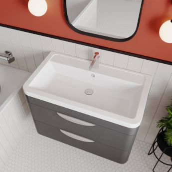 Nuie Parade Wall Hung 2-Drawer Vanity Unit with Ceramic Basin 800mm Wide - Satin Anthracite