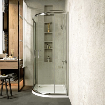 Nuie Pearlstone Offset Quadrant Right Handed Shower Tray 900mm x 760mm - White