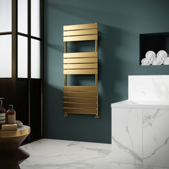 Nuie Piazza Flat Panel Heated Towel Rail 1213mm H x 500mm W - Brushed Brass